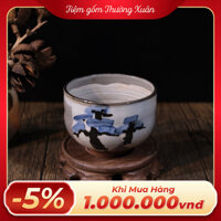 Chawan - Bát đánh matcha mini men sữa vẽ hoa (triện đáy)