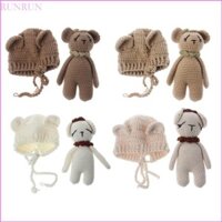 Chạy 2 Chiếc Handmade Nhồi Bông Gấu Móc Len Cho Búp Bê + Mũ Mặt Dây Chuyền Đồ Chơi Tương Tác Cho Bé Cảm Xúc Mịn Chụp Ảnh Su