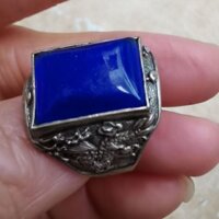 Chảy Ngược Bạc Cũ Kẻ Sọc Tự Nhiên Sapphire Nhẫn Sống Retro Đá Quý Vuông Nhẫn Mặt Nam Nữ Nhẫn 3-1-162