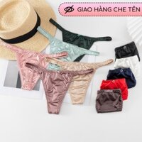 [CHE TÊN] Quần lót lọt khe nữ kiểu tam giác lụa bóng trơn mềm viền ren cạp thấp dây thong gợi cảm YaWear