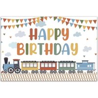 Cheereveal Vintage Train Trang trí tiệc sinh nhật, Happy Birthday Train Backdrop 5 x 3ft, Nền chụp ảnh sinh nhật tàu đầy màu sắc, Đồ dùng dự tiệc theo chủ đề tàu hỏa