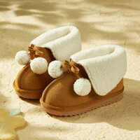 Cheerful Mario Giày Bốt cho bé Trẻ Em Da Lộn Chống Trơn Trượt Ấm Áp Thời Trang Mùa Đông Dễ Thương Nơ Bé Gái Giày Trượt Tuyết boot cổ lông cho bé