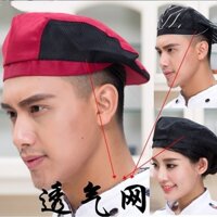 Chef Hat beret lưới vải thoáng khí cho đầu bếp quầy bar bồi bàn làm việc khách sạn