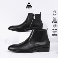 Chelsea boot giày tây nam công sở trẻ trung cổ cao làm từ da bò cao cấp đế độn bằng gỗ tăng chiều cao