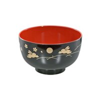 Chén ăn cơm dáng tròn 390ml Tanaka in họa tiết hiện đại, trang nhã - Thỏ & Trăng Đen