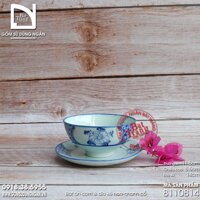 Chén bát ăn cơm kèm đĩa kê 14cm hoa chanh cổ bộ bát chiết yêu Bát Tràng giả cổ