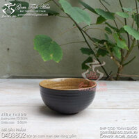 Chén bát ăn cơm khum miệng men đen lòng gốm
