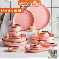 Chén chấm, chén cơm, tô bát & đĩa sứ màu hồng phấn, hồng vân đá cao cấp phong cách Bắc Âu