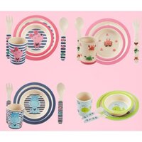 Chén dĩa bằng sợi tre cho bé hoạt tiết hoạt hình dễ thương kèm muỗng nĩa ly kích thích trẻ em ăn ngon