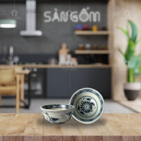 Chén gia vị tròn Bát Tràng giả cổ vẽ hoa cúc đen SG-BGV36