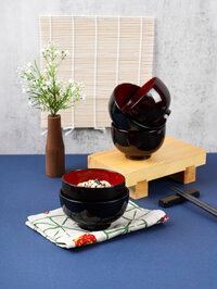 Chén gỗ ăn cơm đỏ đen kiểu Nhật