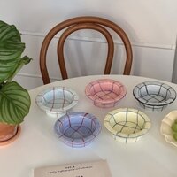 Chén gốm đựng salad kẻ caro phong cách Hàn Quốc xinh xắn