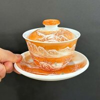 Chén khải cao cấp sứ phấn thái cảnh đức sơn thủy làm tiềm pha trà 160ml AS71