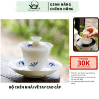 Chén khải pha trà sứ vẽ tay hoa lan cao cấp chén trà độc ẩm 100ml