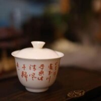 Chén khải , tiềm trà chép tay bài kinh kệ cho những người uống trà tâm thanh tịnh thiền trà.