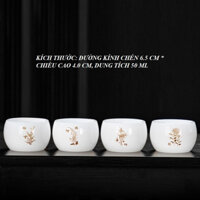 Chén Ngọc Cao Cấp Dùng Thưởng Trà Dung Tích 50 ml (Khắc Họa Tiết Tùng, Cúc, Mai, Lan)
