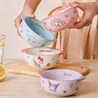 Chén sứ 2 quai tay cầm hoạt hình Kuromi - Melody - Cinnamoroll - Hello Kitty [kèm hộp quà tặng]
