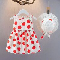 CHENGRUI Cô gái đầm cotton mùa hè phong cách phương Tây vừa và nhỏ bé áo vest váy bé thắt lưng sóng điểm bông váy - Màu đỏ mũ - 120