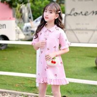 CHENGRUI Quần áo trẻ em 2023 mùa hè cô gái tây ngắn tay váy mid-boy phiên bản Hàn Quốc cô gái nhỏ váy công chúa web đỏ - Váy hồngtúi anh đào nhỏ - 160