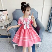 CHENGRUI Váy cho bé gái 2023 Mùa hè Bowknot Hải quân cổ váy Mid-Big Child váy công chúa lưới - Màu hồng. đại học váy 7067 - 120