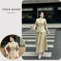 Chenroom | Hana set áo vest cổ trụ và chân váy chữ A dáng dài công sở