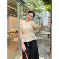 Cherry blossom/New nude/Black heart Top - Áo kiểu nữ tay cánh tiên có nút dây thắt eo tiểu thư tinh tế