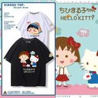 Cherry Maruko Joint Hello Kitty Pikachu Girl with Pearl Bông Tai Ngoại Vi Áo Thun Cotton Nguyên Chất Nửa Tay Hợp Thời Trang