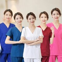 [Chỉ áo sơ mi] Bộ đồ chà tên miễn phí tay ngắn dành cho nữ Phòng khám nha khoa Beauty Spa Bộ đồ y tá y tế Đồng phục bệnh viện Quần áo phẫu thuật