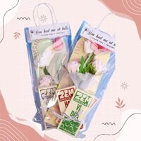 (CHỈ HỎA TỐC TPHCM)Set quà 8/3 hoa + combo 3 thanh socola, Chocolate sữa 20g-50 Zem Chocolate, 3 vị tự chọn