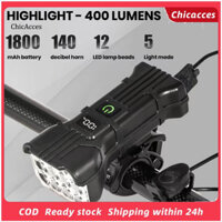 Chicacces Đèn xe đạp công suất cao Đèn xe đạp sạc siêu sáng có còi 5 chế độ Đèn xe đạp phía trước phía sau để sử dụng an toàn Phụ kiện Lumens cao