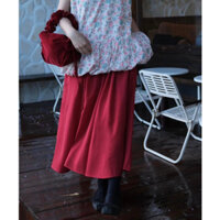 Chicka Chicka - Chân váy cotton lụa gân dài lưng chun xoè cánh quạt màu đỏ