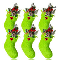 Chicmine☃6 Chiếc Sang Trọng Giáng Sinh Vớ Xanh Lông Treo Vớ Lông Thú Giả Lễ Hội Vớ Điều Trị Túi Cho Ngày Lễ Đảng