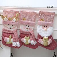 Chicmine☃Giáng Sinh Vớ Hồng Kim Sa Lấp Lánh Sang Trọng Treo Vớ Người Tuyết Nai Sừng Tấm Ông Già Noel Túi Kẹo Xmas Thả Cho Cây Mantel
