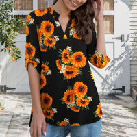 Chicstyle Nữ Cong Hem Áo Sơ Mi Phong Cách Thường Ngày Nữ Top In Hoa Cổ Chữ V Áo Cho Nữ Nhẹ 3 / 4 Tay Áo Sơ Mi Chảy Viền Hoàn Hảo Để Mặc Hàng Ngày Thời Trang Đông Nam