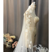 Chiếc Voan cô dâu Thêu Hoa Hand made, Lúp Dài Đính Hoa Nổi, Voan Doãn Hải My hàng handmade