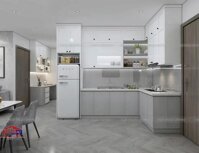 [CHIÊM NGƯỠNG] mẫu tủ bếp MDF lõi xanh TBMD06 kết hợp laminate nhà chị Hà - Vinhomes SmarkCity nhỏ gọn, tiện nghi