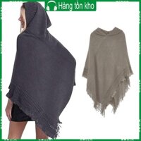 Chiến THẮNG Nữ Mùa Đông Đan Có Mũ Poncho Mũi Móc Viền Tua Rua Khăn Choàng Quấn Áo Len