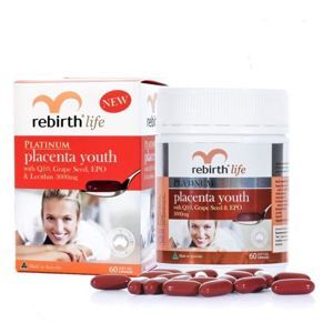 Chiết xuất nhau thai cừu dạng viên uống Rebirth Life Platinum Placenta Youth (3000mg x 60 viên)