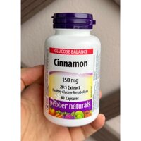 Chiết xuất quế cho người tiểu đường Webber Naturals Cinnamon 150mg, hộp 60 viên; HSD 2027