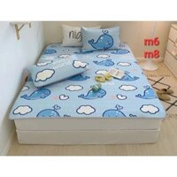 Chiếu điều hòa cao su non gồm ga trải giường kèm 2 áo gối ga điều hòa kích thước 1m6x2m và 1m8x2m mẫu gia đình gấu xanh