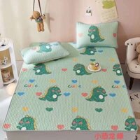 Chiếu điều hòa cao su non kích thước 1m6x2m  1m8x2m ga trải đệm kèm 2 áo gối mẫu gấu đôi kẻ-changagoithanhtu