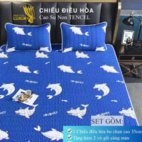 Chiếu Điều Hòa Vải Tencel Cá Heo Xanh Cao Su Non bo chun chân cao 35cm, hàng loại 1 nặng và dày trang trí