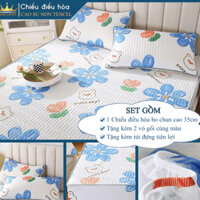 Chiếu Điều Hòa Vải Tencel Cao Su Non bo chun chân cao 35cm, hàng loại 1 nặng và dày trang trí decor duhalatexstore