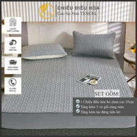 Chiếu Điều Hòa Vải Tencel Xám Trơn Cao Su Non bo chun chân cao 35cm, hàng loại 1 nặng và dày trang trí