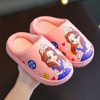 Children's Cotton Slippers Autumn and Winter Pu Waterproof Parent-Child New Boys and Girls Children Wool Sleeper Princess Style Non-Slip Baby Outerwear r7wY