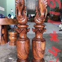Chim công ngự lộc bình gỗ lim đá gia lai
