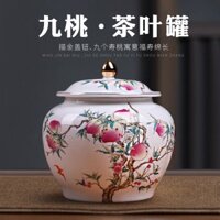 Chín Đào Trà Lon Gốm Vẽ Tay Vàng Trống Lon Hộ Gia Đình Kín Lon Trà Bảo Quản Lon Bảo Quản Lon Shou Tao Lon Tướng Can