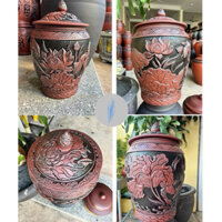 [Chĩnh đựng gạo phong thủy ] Hũ Gạo, Chum Gạo 30KG - Khắc Nổi HOA SEN Chum Gốm Cao Cấp Bát Tràng -Thùng đựng gạo gốm sứ