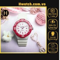 [Chính hãng 1] [Có sẵn] Đồng Hồ Nam Nữ Casio Pin LRW-200H-4BVDF Dây Nhựa Trắng Mặt Trắng Viền Hồng