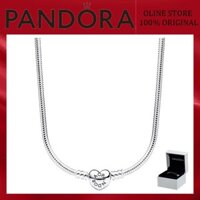 Chính hãng 100% (có hộp) S925 chất bạc để mua sản phẩm quà tặng sinh nhật Pandora Moments Heart Clasp Vòng cổ chuỗi rắn